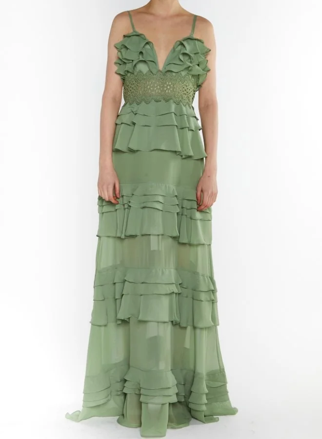 ترو ديكادينس Sophia Deep Plunge Layered Ruffle Maxi Dress